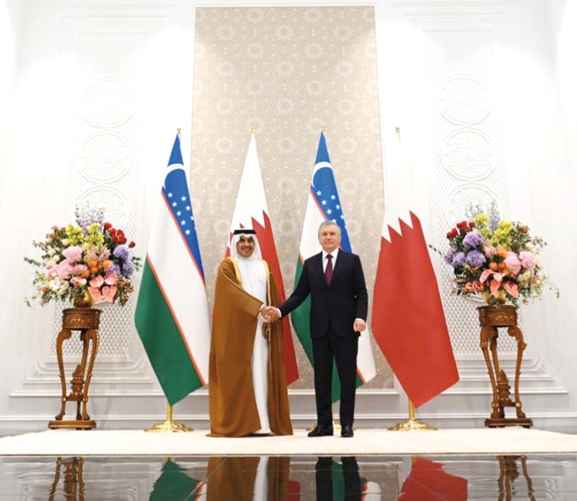 President of the Republic of Uzbekistan H E Dr. Shavkat Mirziyoyev with Minister of Finance H E Ali bin Ahmed Al Kuwari on the sidelines of the 9th Annual Meeting of the Board of Governors of Asian Infrastructure Investment Bank in Uzbekistan.