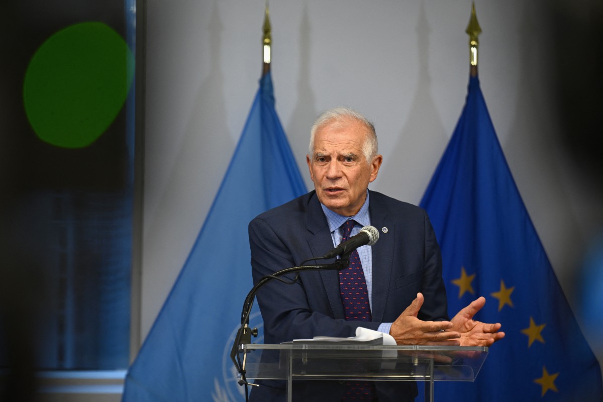 High Representaitve of the European Union for Foreign Affairs and Security Policy Josep Borrell speaks during a press conference following the EU Foreign Ministers meeting at the European Union Delegation headquarters ahead of the 79th session of the United Nations (UN) General Assembly in New York on September 23, 2024. Photo by ANGELA WEISS / AFP.