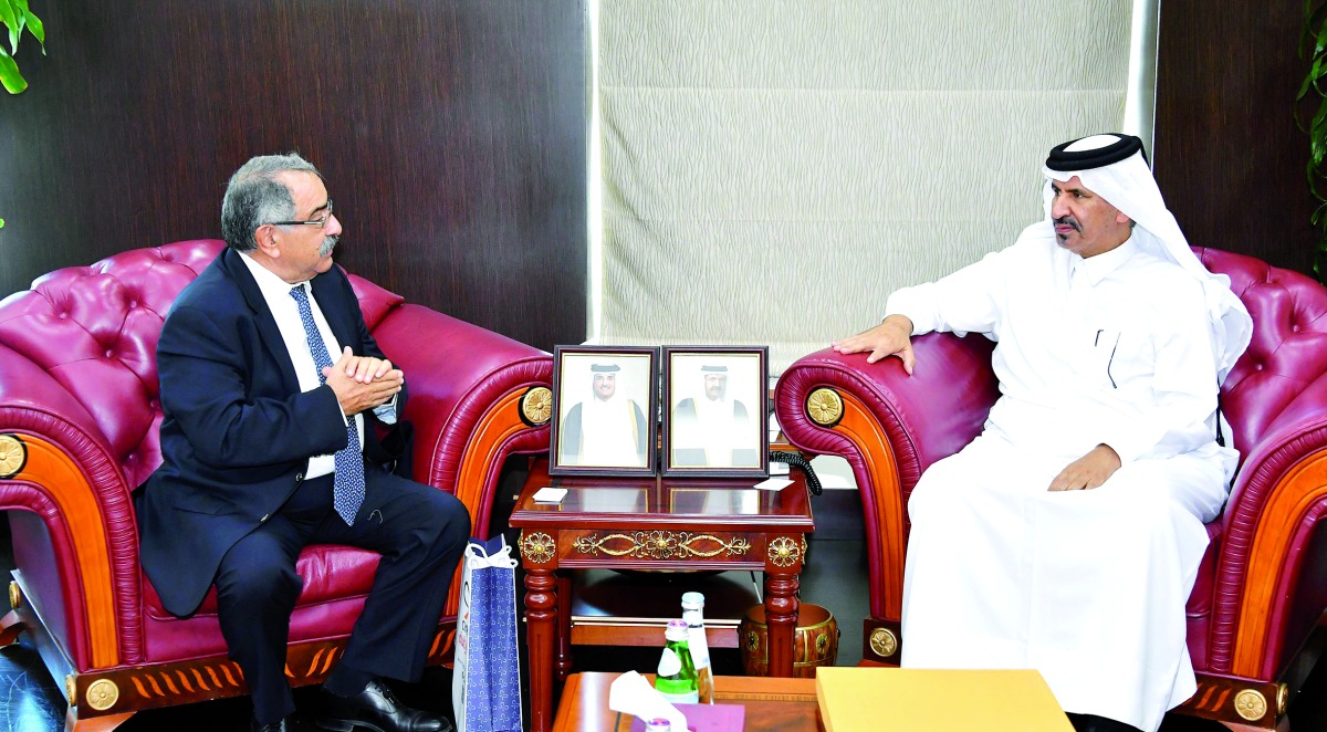 Qatar Chamber First Vice-Chairman Mohamed bin Twar Al Kuwari with President of the Cyprus Chamber of Commerce and Industry, Stavros Stavrou during the meeting yesterday.