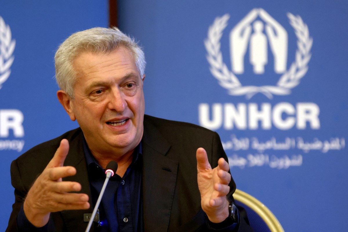 United Nations High Commissioner for Refugees Filippo Grandi gives a press conference in Beirut on October 6, 2024. Photo by IBRAHIM AMRO / AFP.
