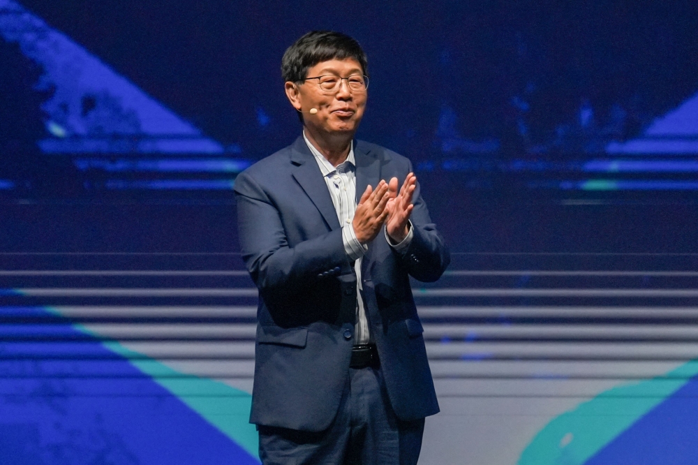 Chairman of Foxconn Technology Group Young Liu delivers a speech during the Hon Hai Tech Day in Taipei on October 8, 2024. (Photo by Walid Berrazeg / AFP)