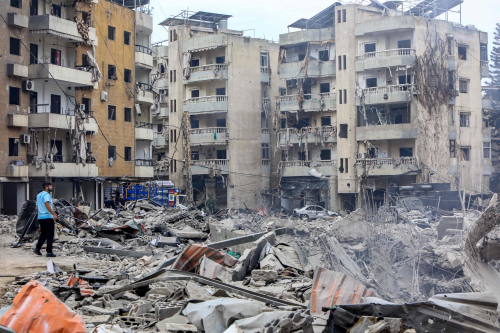 This picture shows a view of destruction following an overnight Israeli air strike on the neighbourhood of Kafaat in Beirut's southern suburbs, on October 7, 2024. (Photo by AFP)