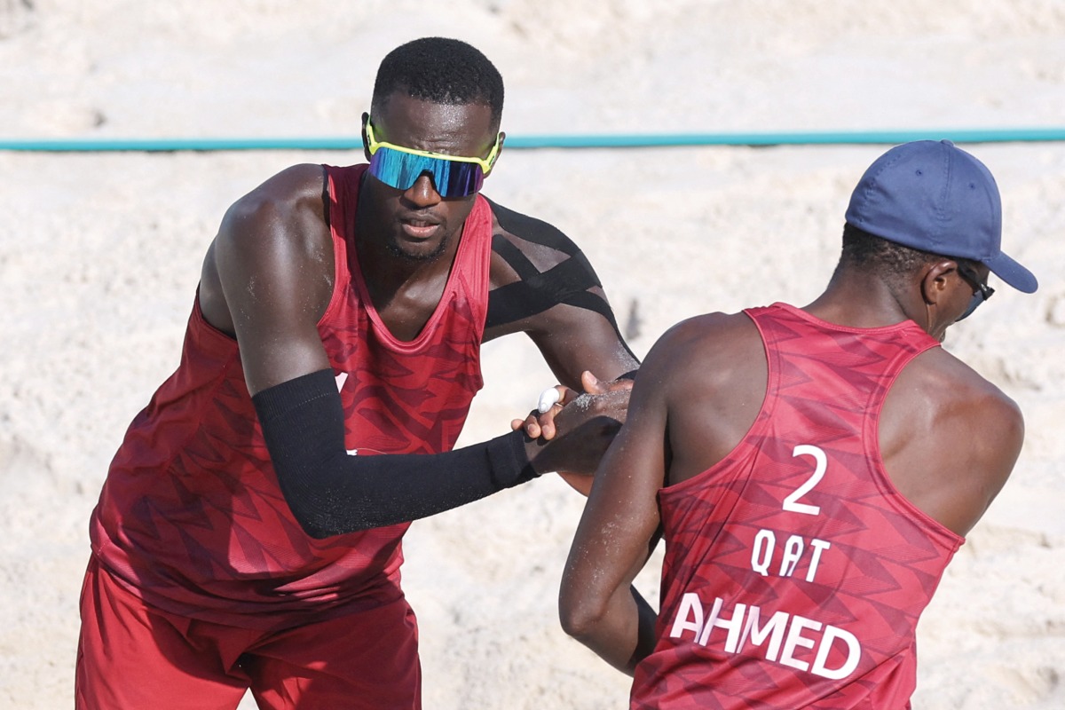 Qatar’s Cherif Younousse (left) and Ahmed Tijan during the Paris 2024 Olympic Games, in this August 1 file photo.