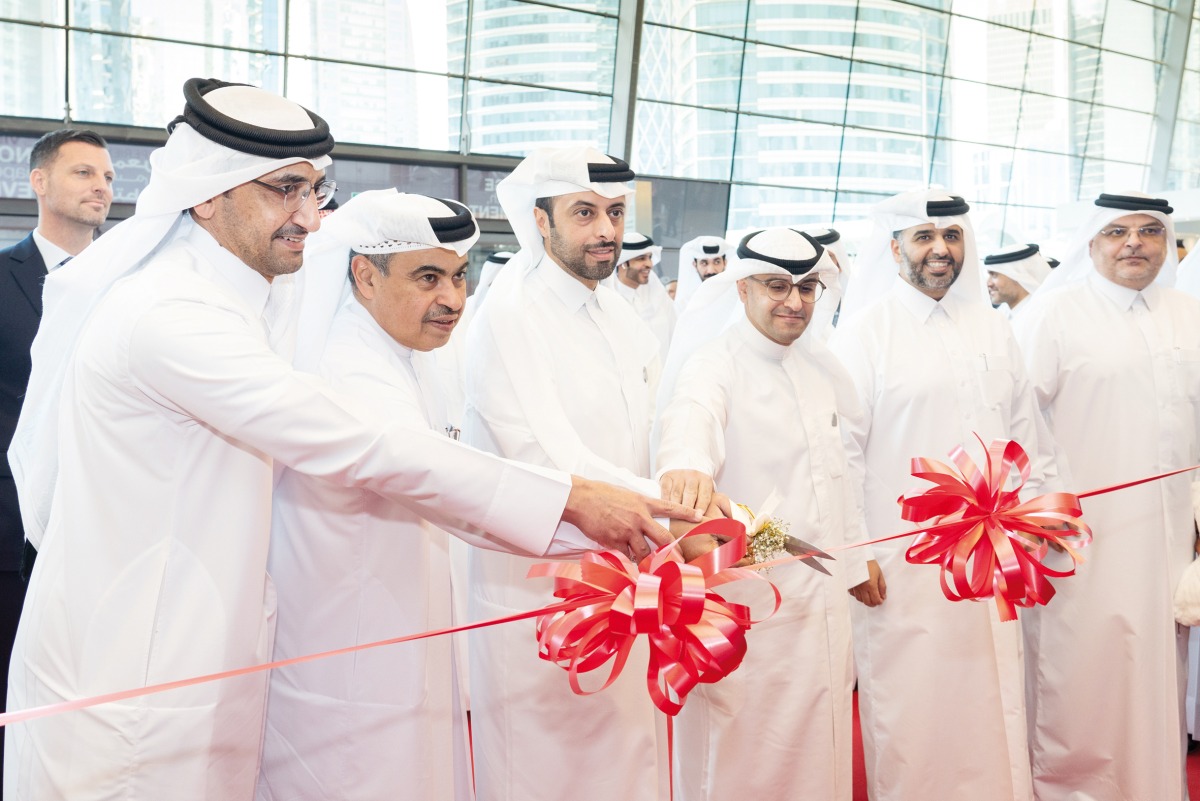 Minister of Finance H E Ali bin Ahmed Al Kuwari, Minister of Justice and Minister of State for Cabinet Affairs H E Ibrahim bin Ali Al Mohannadi and Minister of Municipality H E Abdullah bin Hamad bin Abdullah Al Attiyah with other dignitaries during the ribbon-cutting ceremony to inaugurate Cityscape Qatar 2024 at DECC, yesterday.