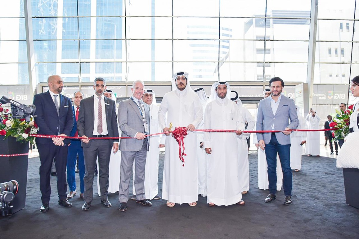 Minister of Commerce and Industry, H E Sheikh Mohammed bin Hamad bin Qassim Al Abdullah Al Thani with other dignitaries at the opening of the Big 5 Construct Qatar and INDEX Design Qatar at DECC, yesterday.