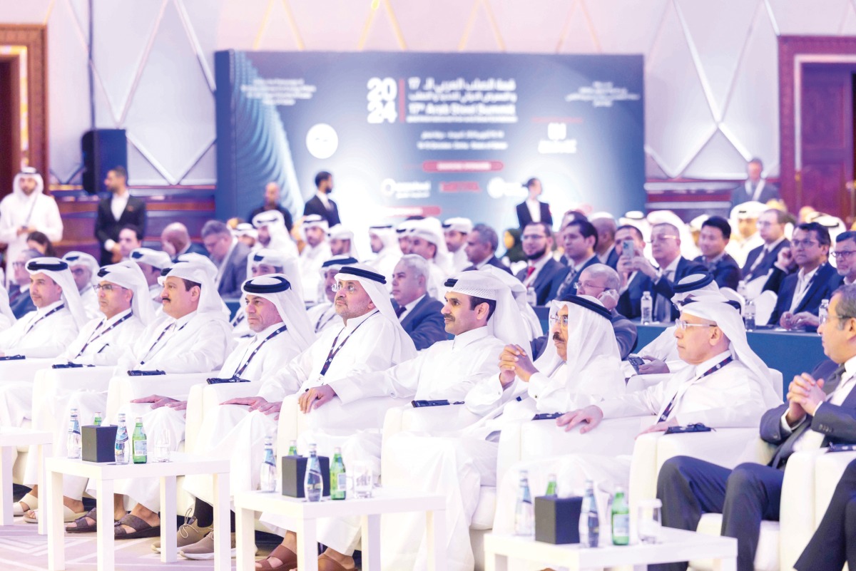 Minister of State for Energy Affairs, H E Saad Sherida Al Kaabi, with other dignitaries and officials during the 17th Arab Steel Summit and International Iron and Steel Exhibition, yesterday.