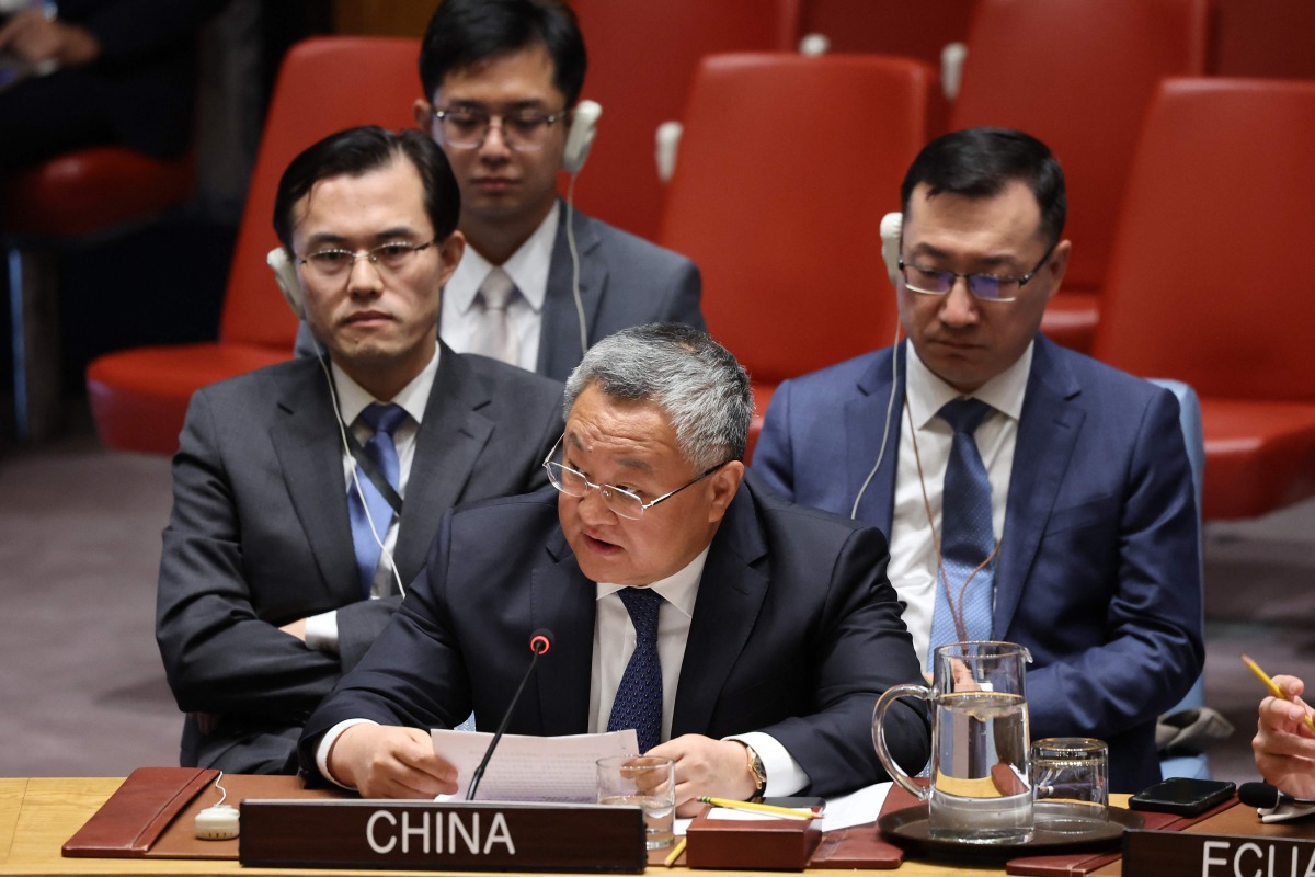 Fu Cong, ermanent Representative of the People's Republic of China to the UN, speaks during a United Nations Security Council meeting on the situation in the Middle East, including the Palestinian question on October 16, 2024 in New York City. (Photo by Michael M. Santiago / GETTY IMAGES NORTH AMERICA / Getty Images via AFP)
