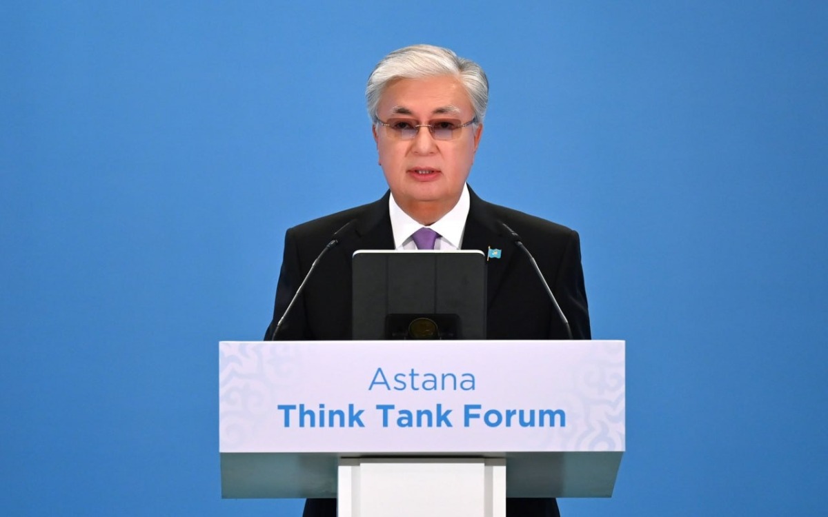 Kazakh President Kassym-Jomart Tokayev speaking during the plenary session.
