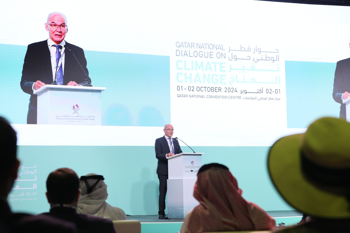 Ambassador of Germany to Qatar H E Lothar Freischlader speaking at Qatar National Dialogue on Climate Change, held recently.