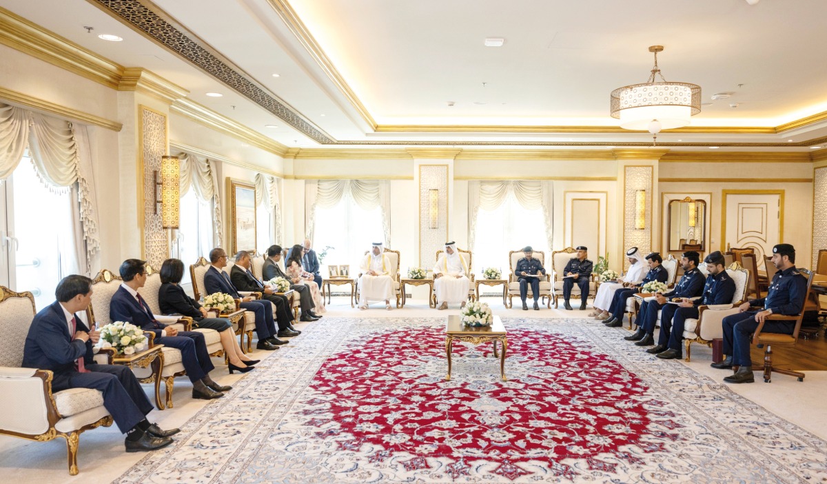 Minister of State for Interior Affairs H E Sheikh Abdulaziz bin Faisal bin Mohammed Al Thani meeting ambassadors of the member states the Association of Southeast Asian Nations (ASEAN) yesterday. 