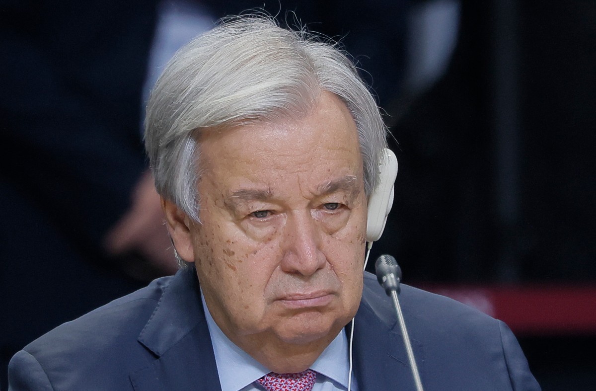 U.N. Secretary General Antonio Guterres attends a plenary session in the outreach/BRICS Plus format at the BRICS summit in Kazan on October 24, 2024. Photo by Maxim Shemetov / POOL / AFP.