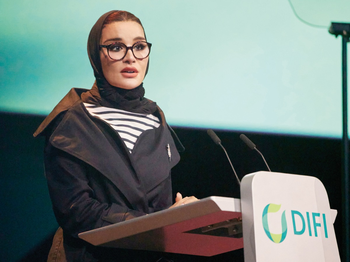 Chairperson of Qatar Foundation H H Sheikha Moza bint Nasser addressing the conference.  
