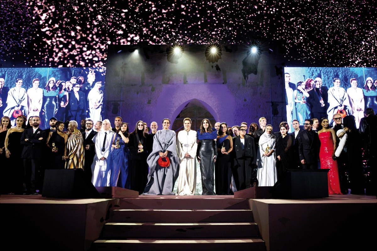 Chairperson of the Board of Trustees of Qatar Museums H E Sheikha Al Mayassa bint Hamad Al Thani with officials and winners at the event.