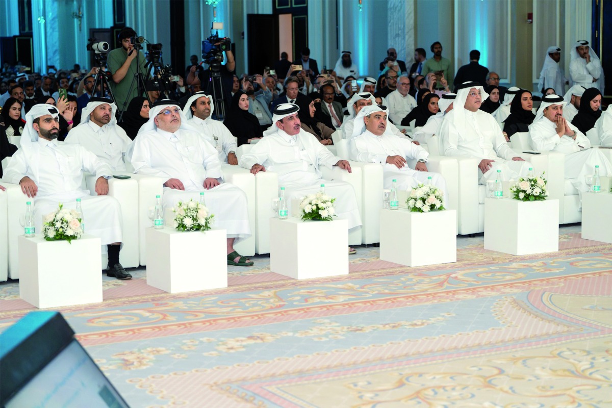 Minister of Finance H E Ali bin Ahmed Al Kuwari, Minister of Transport H E Jassim bin Saif Al Sulaiti, Minister of Communications and Information Technology H E Mohammed bin Ali Al Mannai with other dignitaries during the launch of Government Procurement Plan Forum 2025, yesterday.