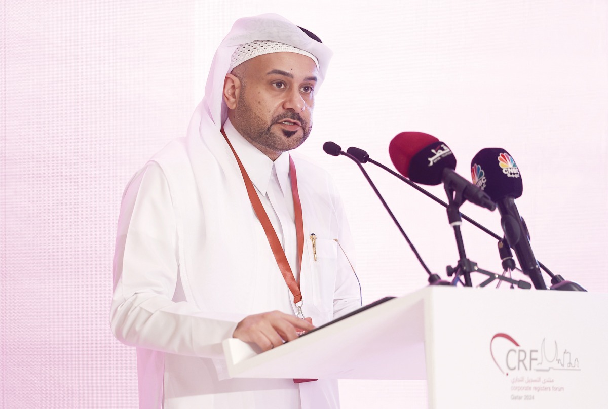 QFC Chief Executive Officer, Yousuf Mohamed Al Jaida delivering the inaugural speech during the Corporate Registers Forum Annual Conference 2024, yesterday. Pic: Rajan Vadakkemuriyil