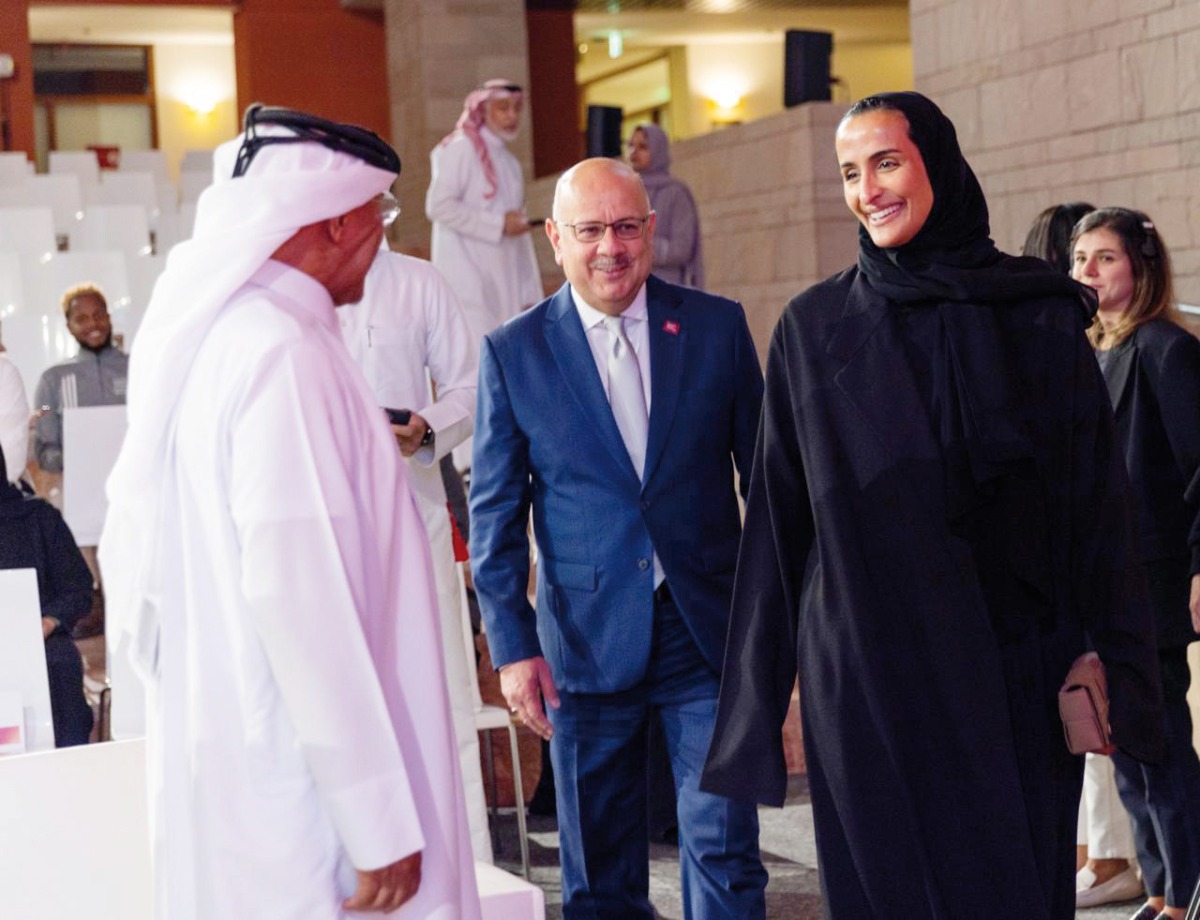 Vice Chairperson and CEO of Qatar Foundation H E Sheikha Hind bint Hamad Al Thani and officials during the CMU-Q ceremony.  
