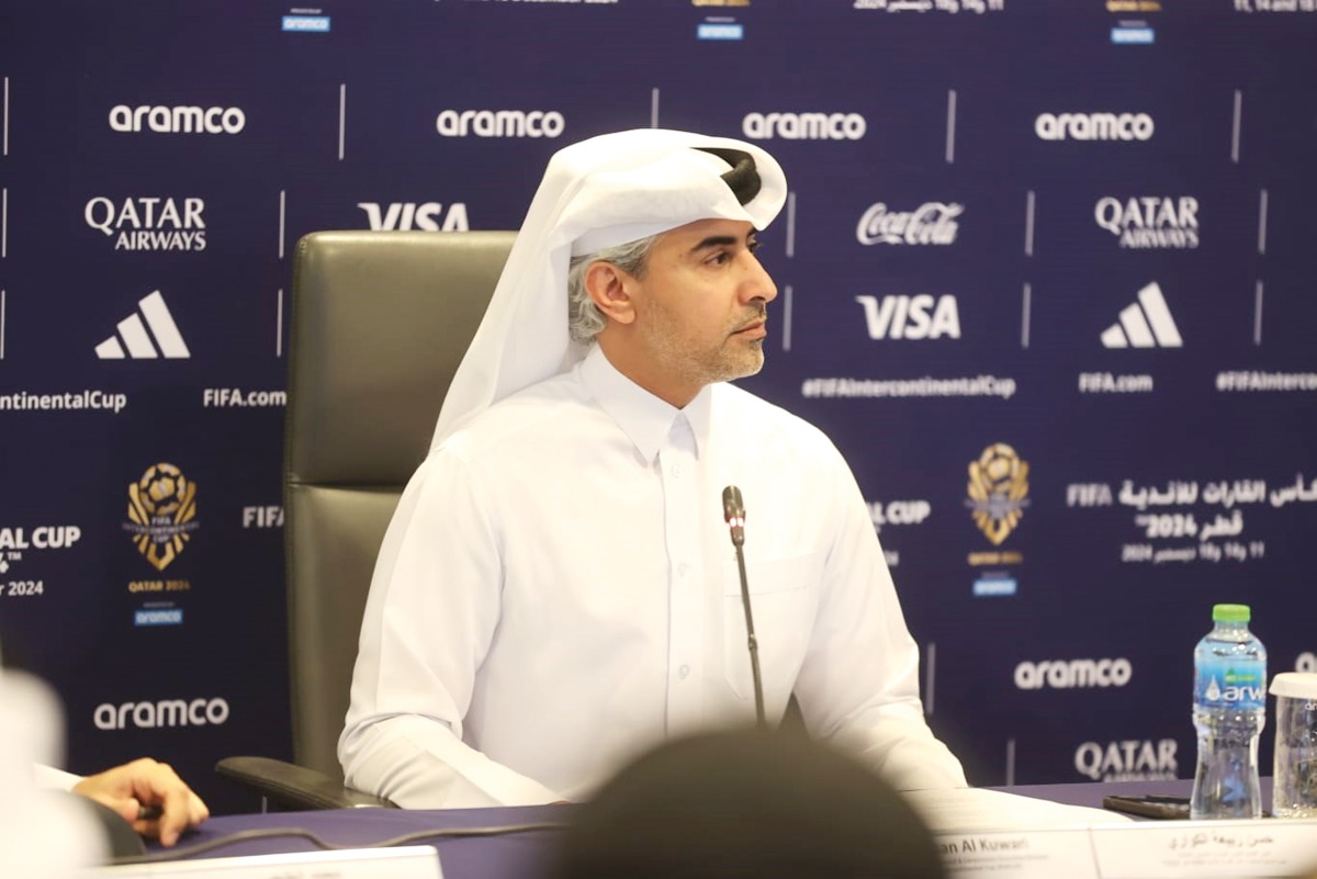 FIFA Intercontinental Cup Qatar 2024 LOC Marketing, Commercial & Ceremonies Executive Director Hassan Al Kuwari speaks during a press conference, yesterday.