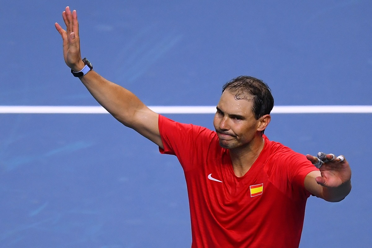 Spain's Rafael Nadal greets the spectators at the end of the quarter-final singles match between Netherlands and Spain during the Davis Cup Finals at the Palacio de Deportes Jose Maria Martin Carpena arena in Malaga, southern Spain, on November 19, 2024. Photo by JORGE GUERRERO / AFP