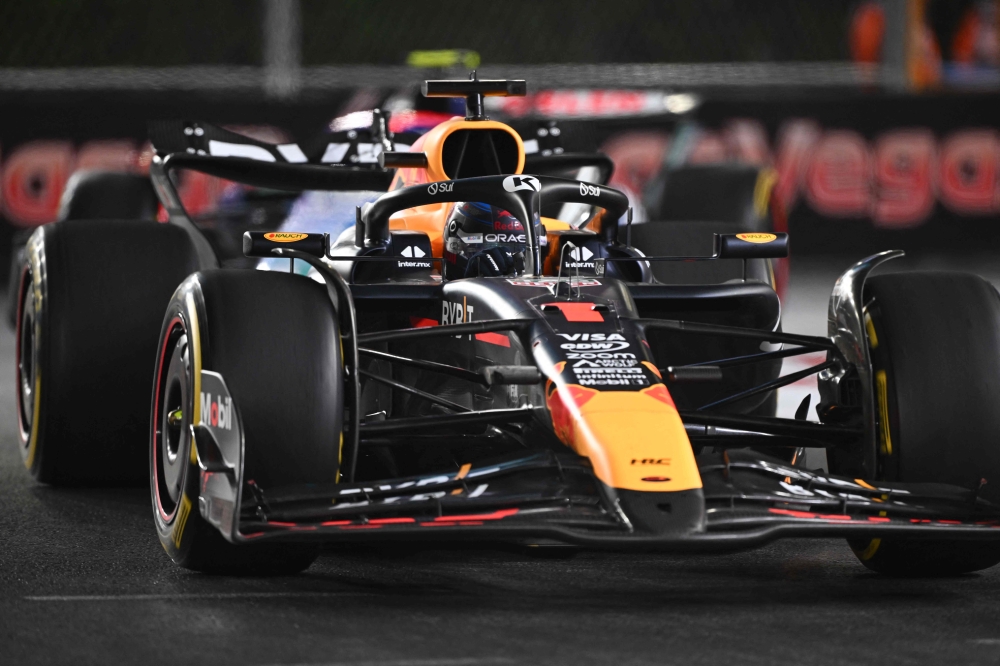 Red Bull Racing's Dutch driver Max Verstappen races during the second practice session for the Las Vegas Formula One Grand Prix in Las Vegas, Nevada on November 21, 2024. (Photo by Patrick T. Fallon / AFP)