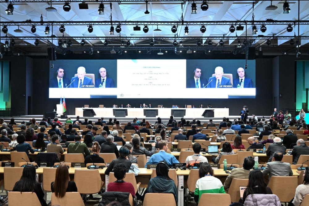 COP29 President Mukhtar Babayev speaks at a first closing plenary of the COP29 Climate Conference in Baku on November 23, 2024. (Photo by STRINGER / AFP)