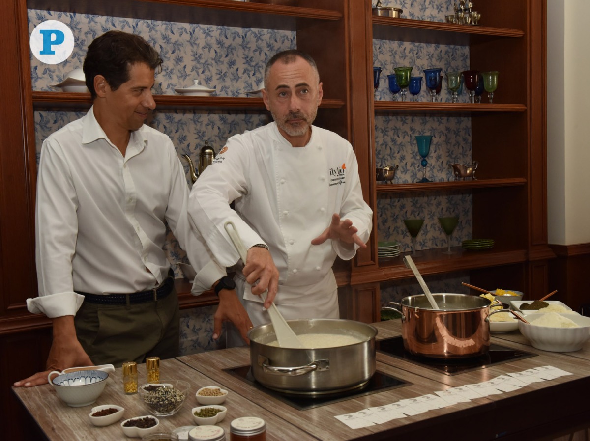 Italian Ambassador to Qatar H E Paolo Toschi (C); and Executive Chef Francesco Apreda at the cooking show. All pictures by Salim Matramkot/The Peninsula 