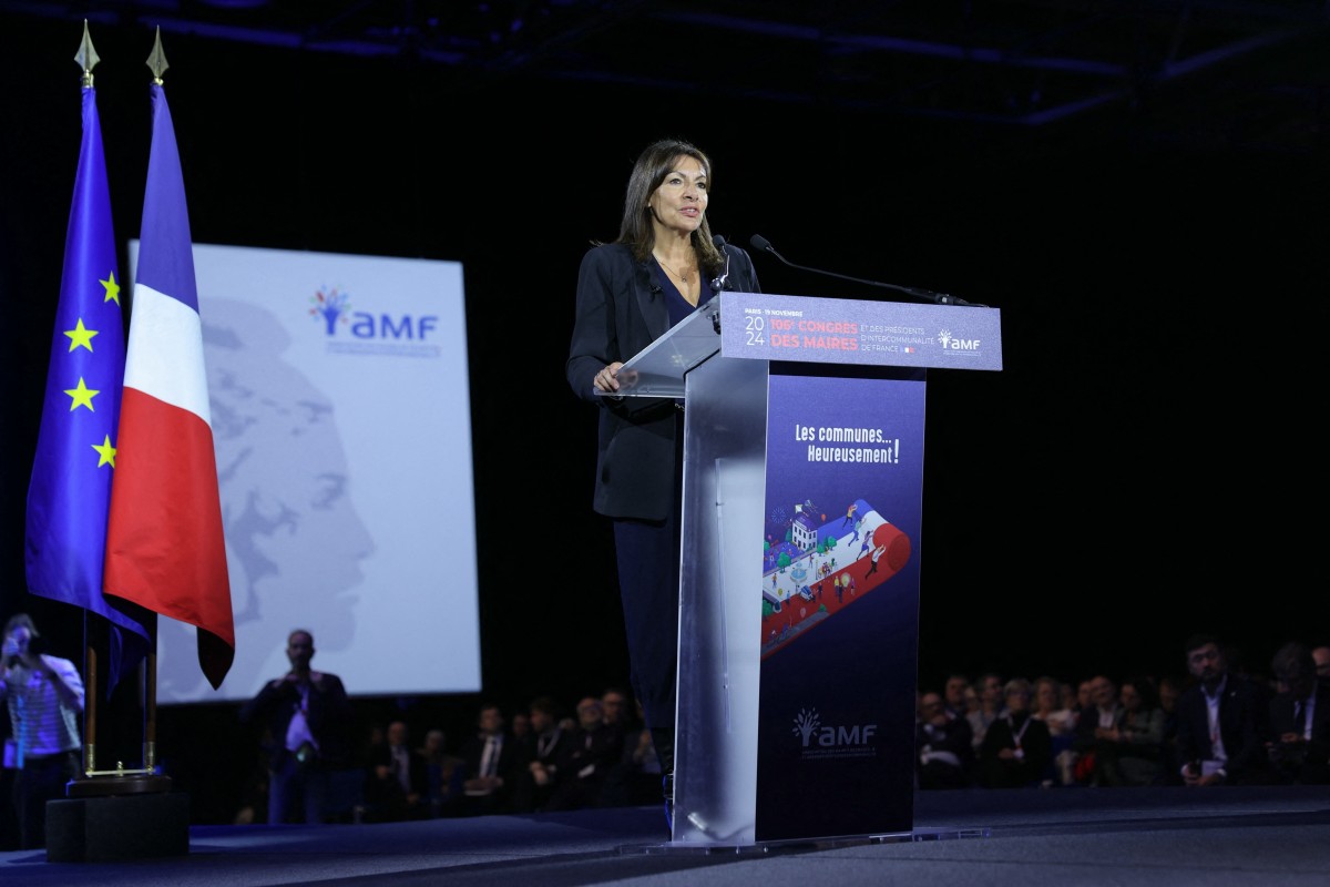 Anne Hidalgo, Mayor of Paris delivers a speech during the 106th session of the Congress of Mayors organised by the 