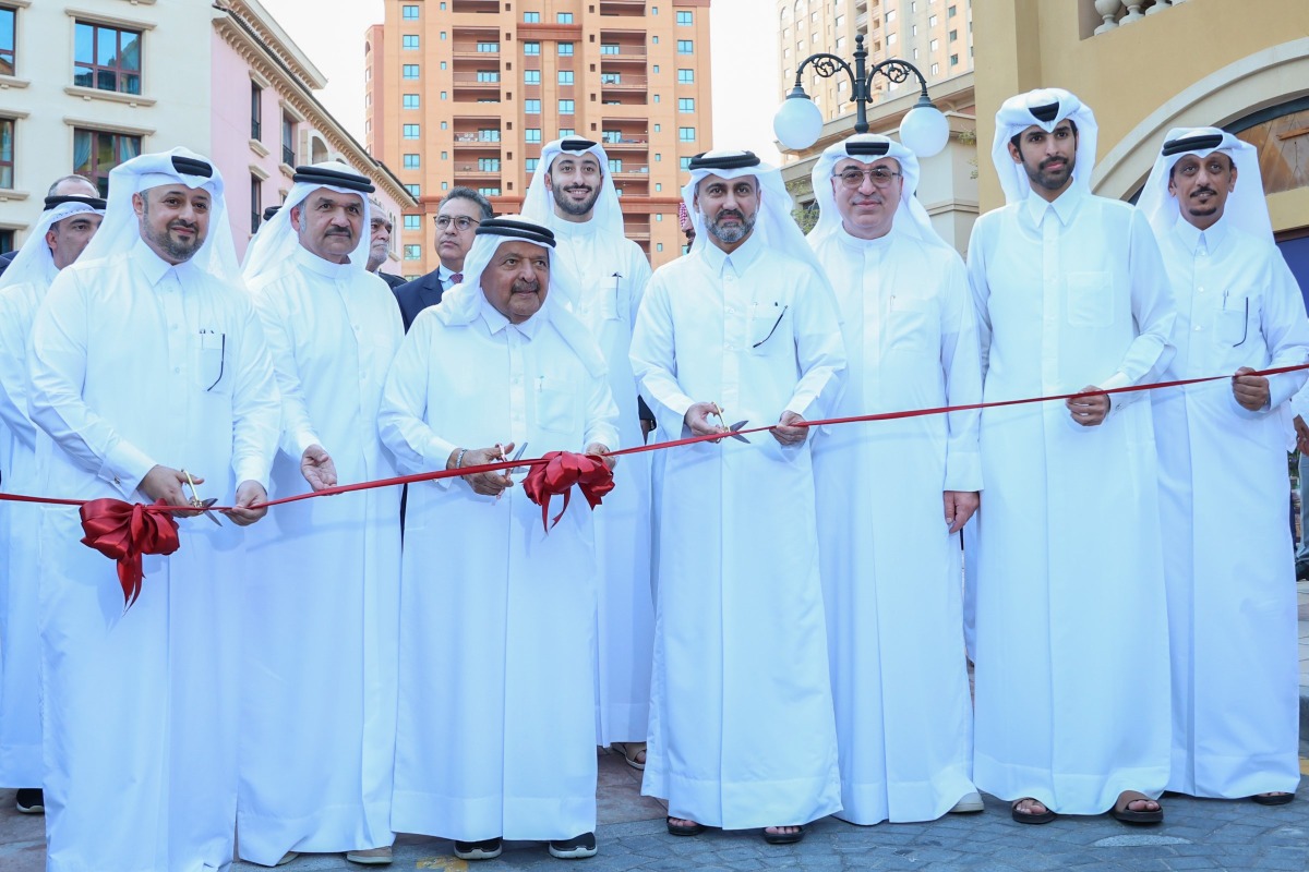 Chairman of the Board of Directors of Qatar Gulf Classic Cars Association HE Sheikh Faisal bin Qasim Al Thani; Vice-Chairman Omar Hussein Al Fardan; CEO and Board Member of UDC Ibrahim Jassim Al Othman Fakhro; and others during the opening. 