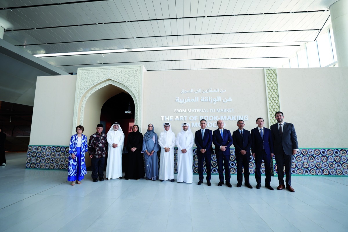 Minister of State and Qatar National Library President HE Dr. Hamad bin Abdulaziz Al Kawari and other officials at launch of the exhibition.  