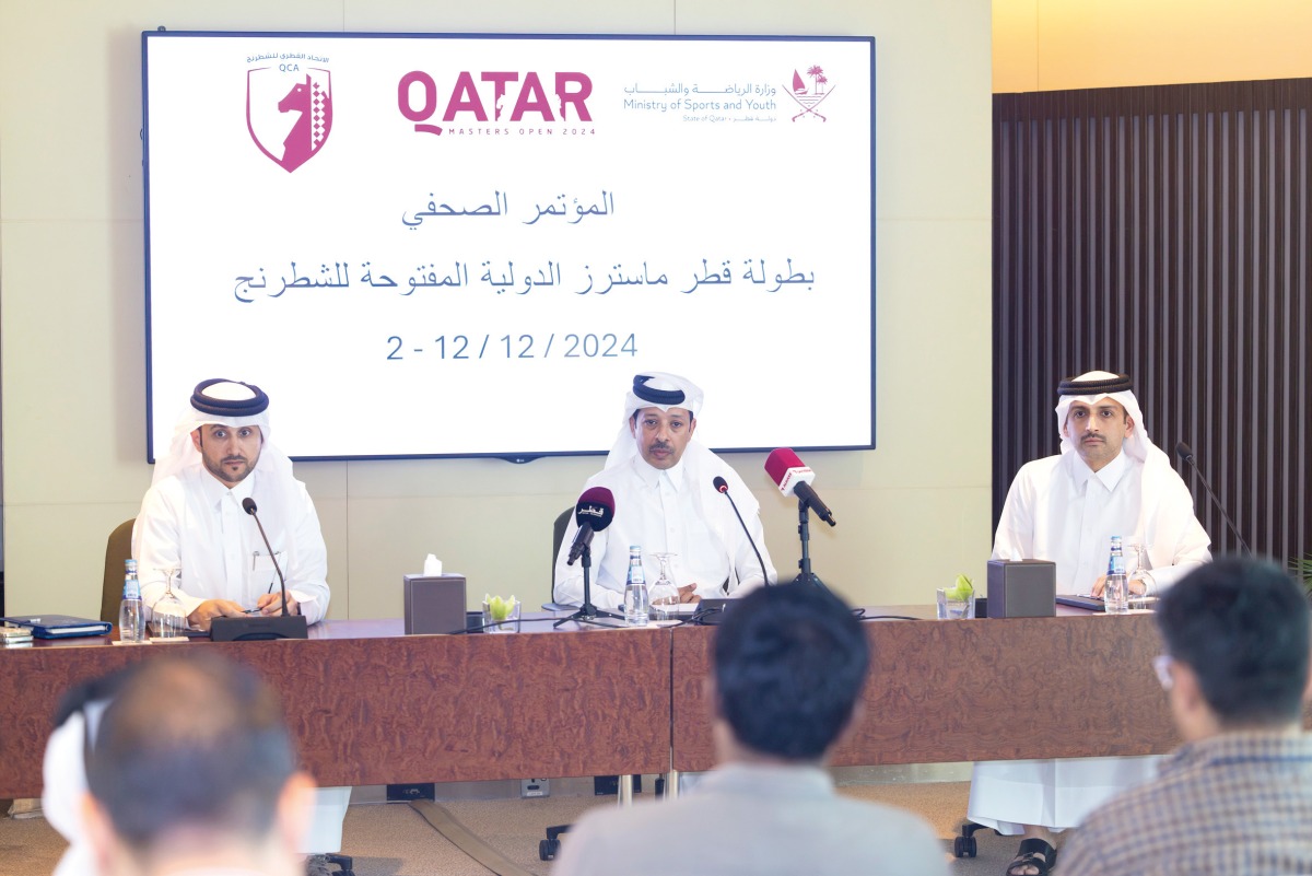 Qatar Chess Association President Mohammed Al Mudahka (centre) and QCA Executive Director and Tournament Director Hamad Al Tamimi (right), during a press conference yesterday.