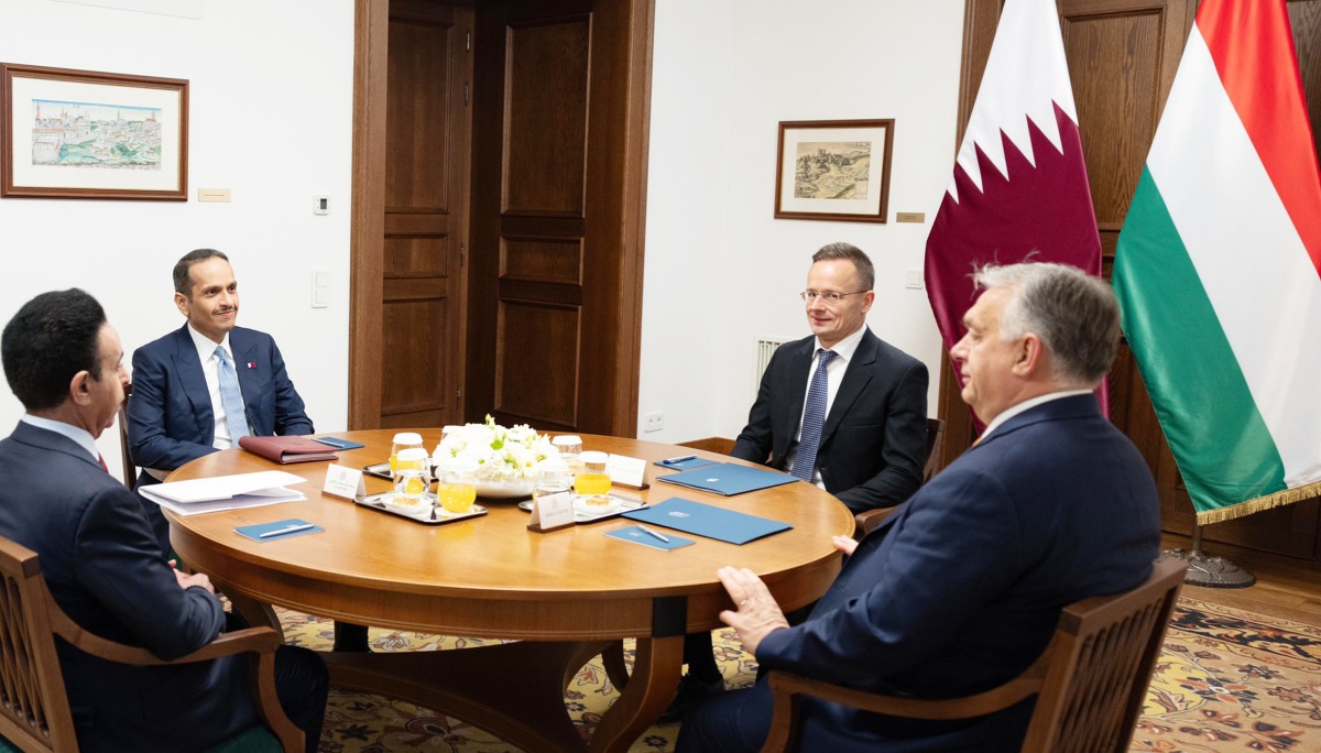 Prime Minister and Minister of Foreign Affairs H E Sheikh Mohammed bin Abdulrahman bin Jassim Al Thani meeting with Prime Minister of Hungary H E Viktor Orban.
