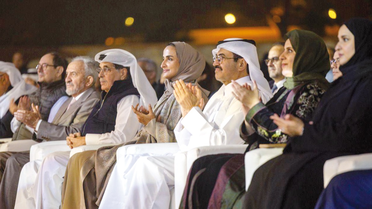 Vice Chairperson and CEO of Qatar Foundation H E Sheikha Hind bint Hamad Al Thani; Minister of State and President of Qatar National Library H E Hamad bin Abdulaziz Al Kawari; and former Minister of Energy and Industry H E Dr. Mohammed bin Saleh Al Sada  and other dignitaries during the event.