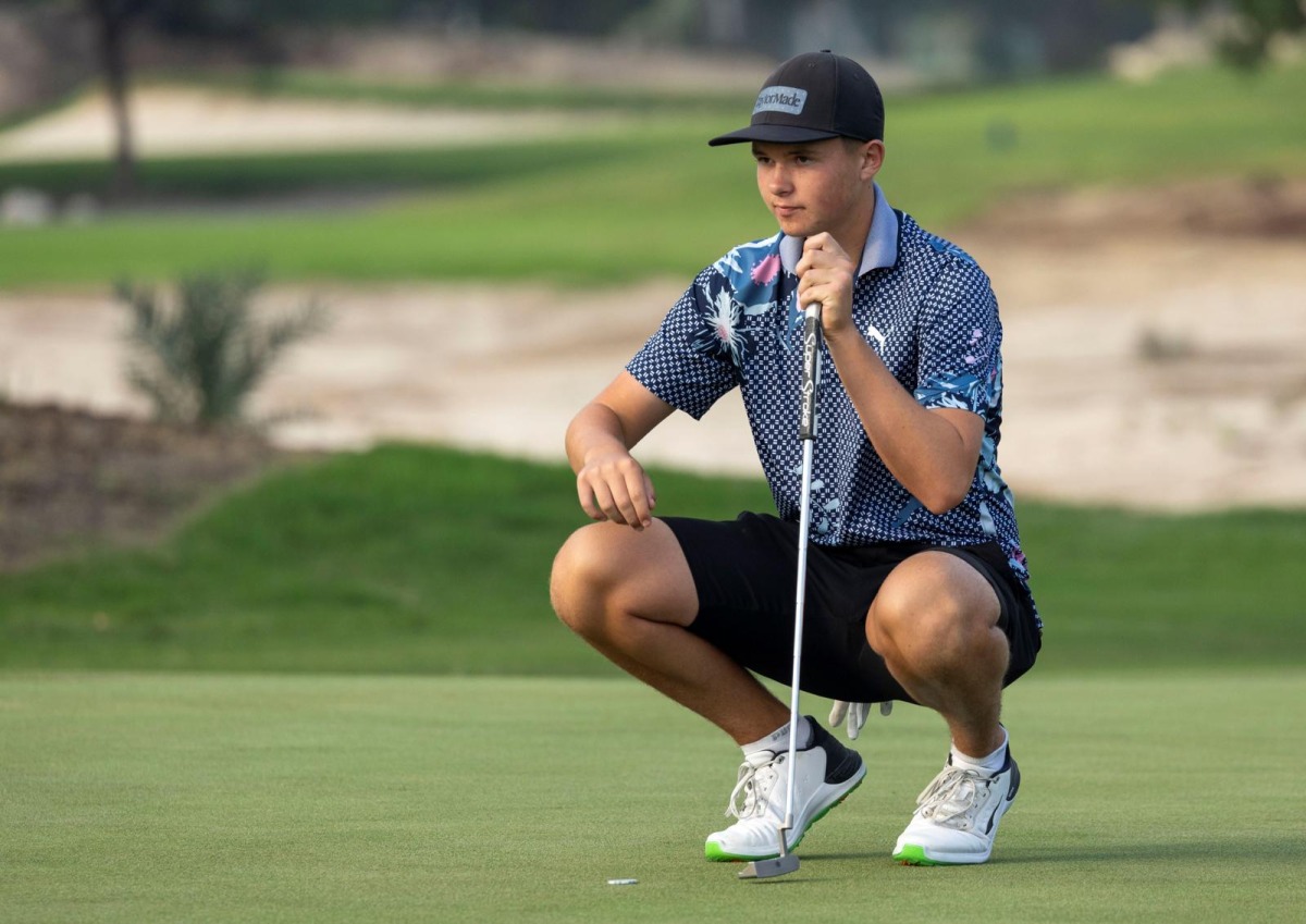 Team Qatar’s Daniil Sokolov lines up a putt at International Series Qatar, the ninth of 10 elevated events on the Asian Tour. 