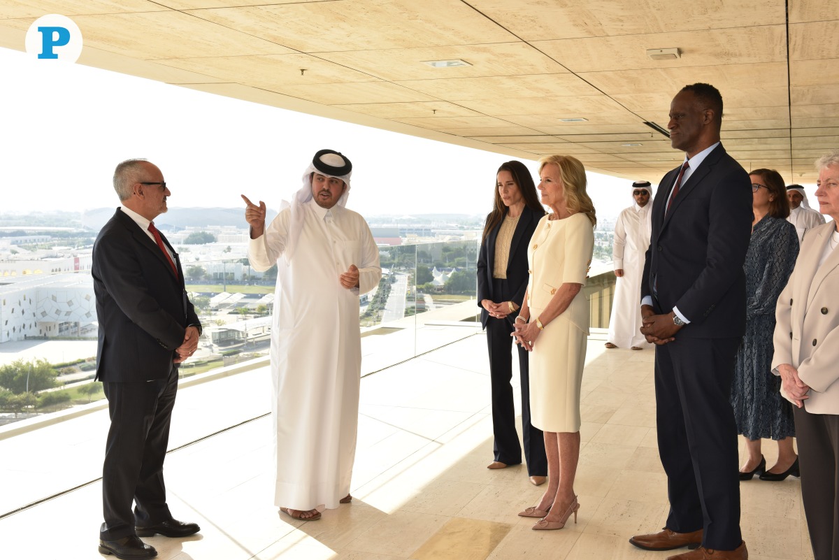 US First Lady Jill Biden and US Ambassador to Qatar H E Timmy Davis being briefed at the Qatar Foundation headquarters on December 6, 2024. Photo by Salim Matramkot/ The Peninsula.