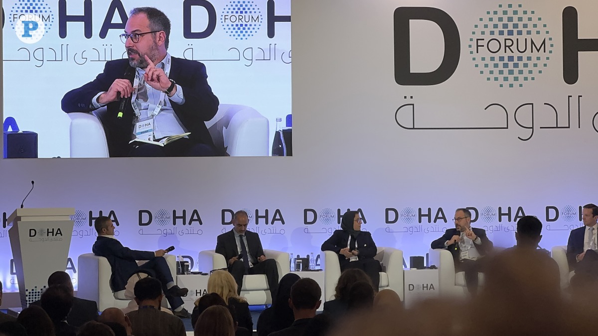 Speakers at the session during the first day of 2024 Doha Forum held at Sheraton Grand hotel. Photo by Oussama Abbassi