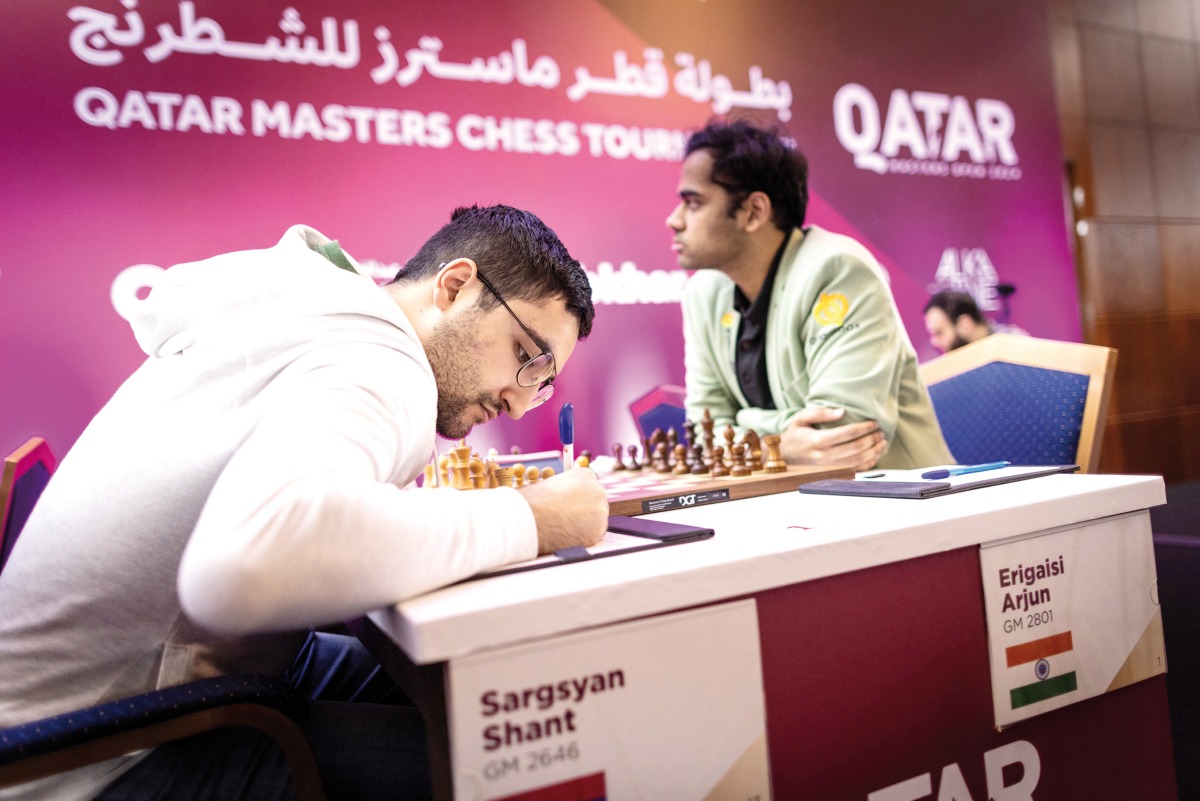 Armenia’s Shant Sargsyan (left) and India’s Arjun Erigaisi during the seventh round. 