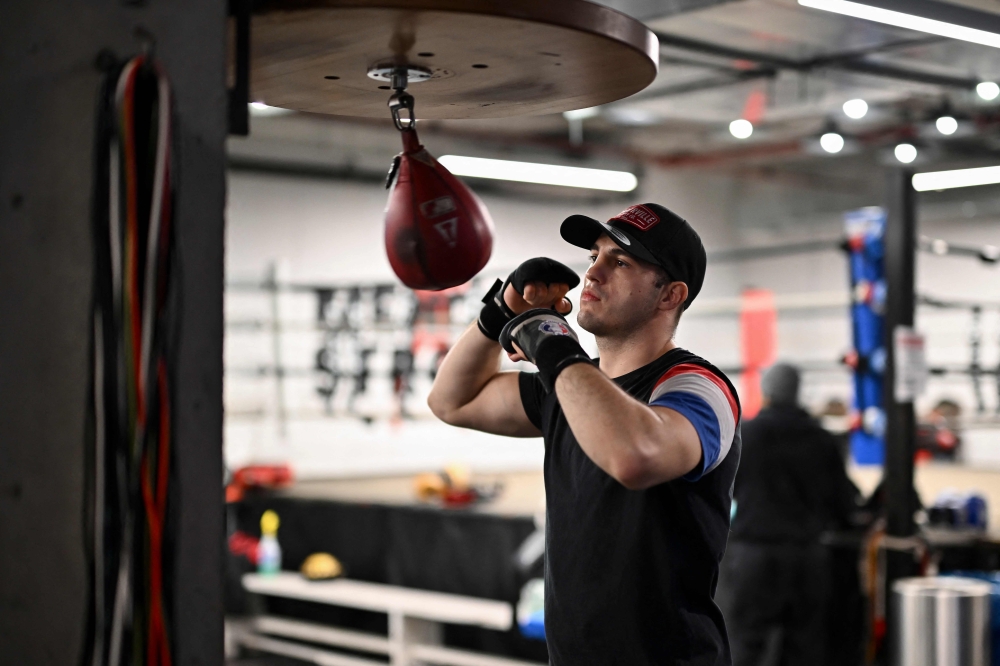 Boxer Pierre-Mickaël Hugues trains at Mendez Boxing Gym- Harlem on December 5, 2024 in New York City. (Photo by Angela Weiss / AFP)