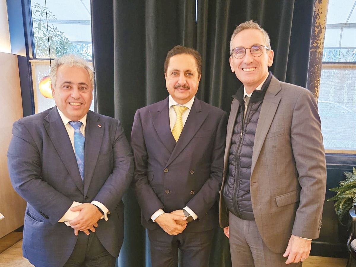 Ambassador of Qatar to France, H E Sheikh Ali bin Jassim Al Thani, QC Chairman, Sheikh Khalifa bin Jassim Al Thani and the Director of the Office of the Minister for Europe and Foreign Affairs, Aurelien Le Chevalier during the meeting. 