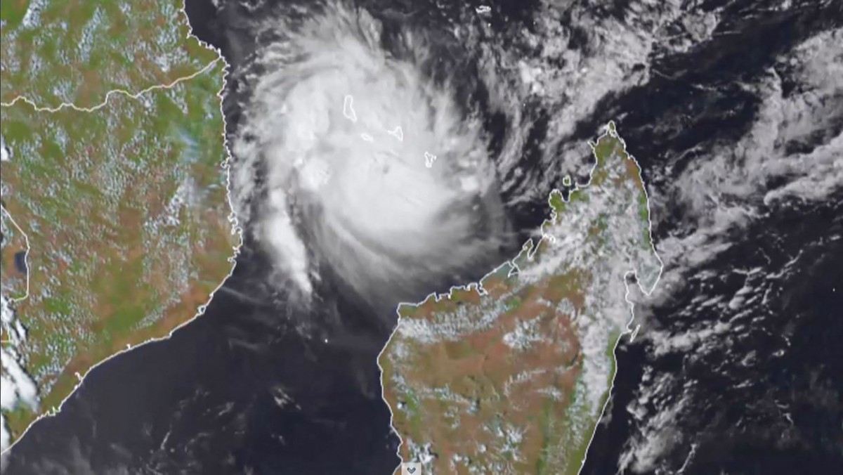 This video grab taken from a handout of animated satellite images taken and released on December 14, 2024, by the Cooperative Institute for Research in the Atmosphere (CIRA) at the Colorado State University, shows the Cyclone Chido over Mayotte (C), West of Madagascar and East of Mozambique. Photo by Handout / Cooperative Institute for Research in the Atmosphere (CIRA) / AFP.