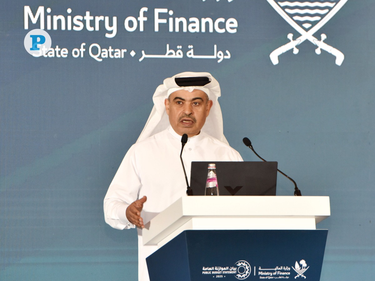 Minister of Finance H E Ali bin Ahmed Al Kuwari addressing the press conference. Pic: Salim Matramkot/The Peninsula 