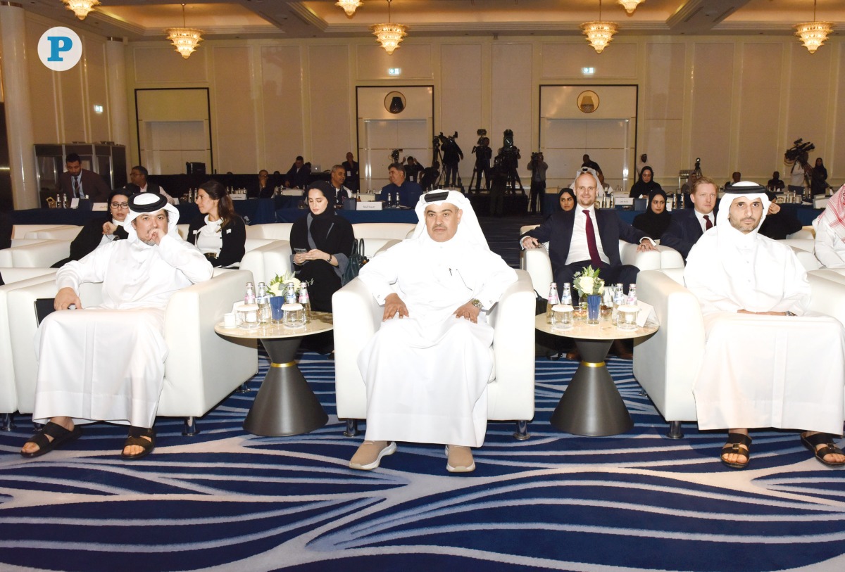 Minister of Finance H E Ali bin Ahmed Al Kuwari with dignitaries at a media briefing on Qatar 2025 Budget at the Waldorf Astoria Doha Lusail, yesterday. Pic: Salim Matramkot