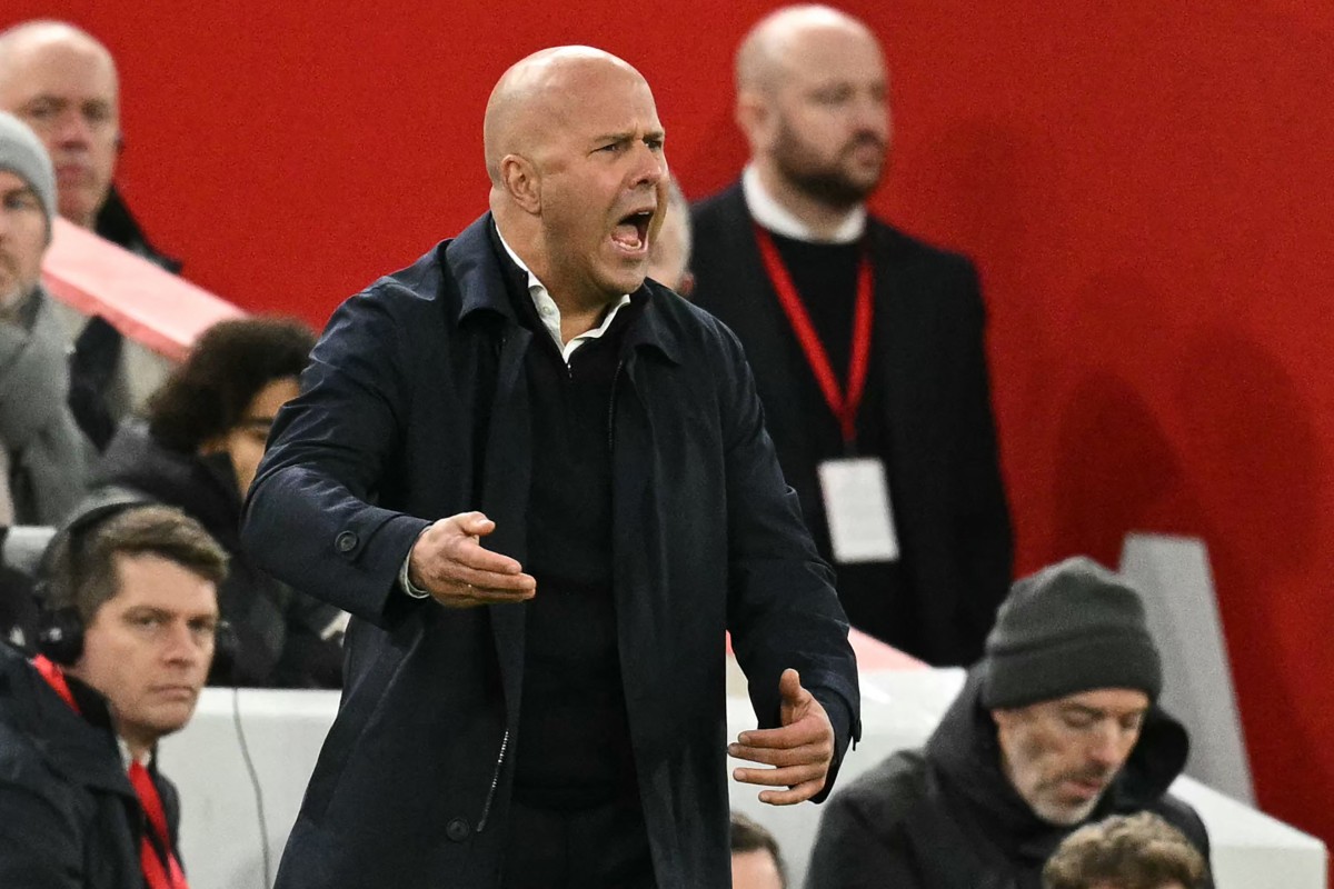 Liverpool's Dutch manager Arne Slot gestures on the touchline during the English Premier League football match between Liverpool and Fulham at Anfield in Liverpool, north west England on December 14, 2024. (Photo by Oli SCARFF / AFP)