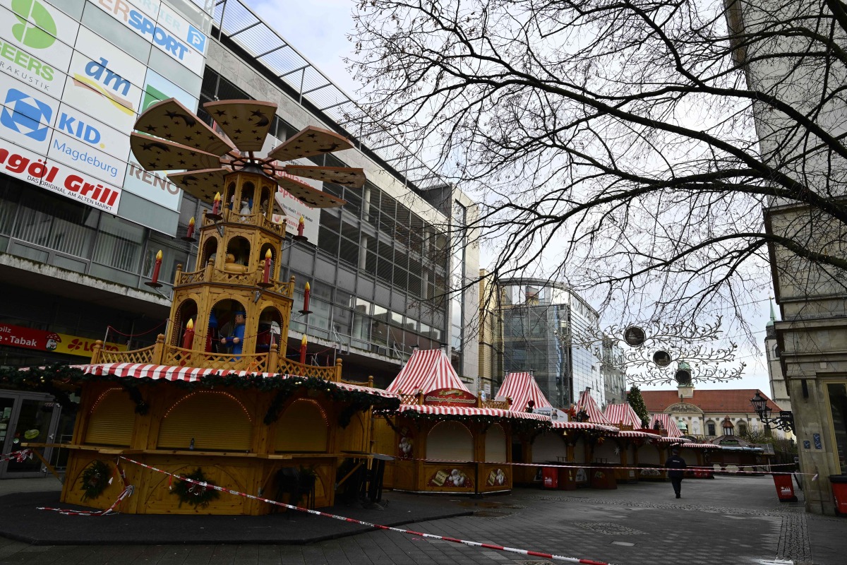 The site of a car-ramming attack on a Christmas market is pictured in Magdeburg, eastern Germany, on December 22, 2024. Photo by John MACDOUGALL / AFP