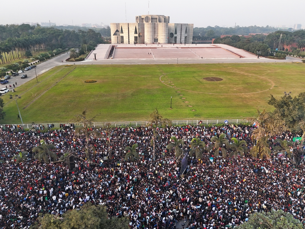 People celebrate Victory Day in front of the parliament house complex in Dhaka, Bangladesh, on December 16, 2024. (Xinhua)