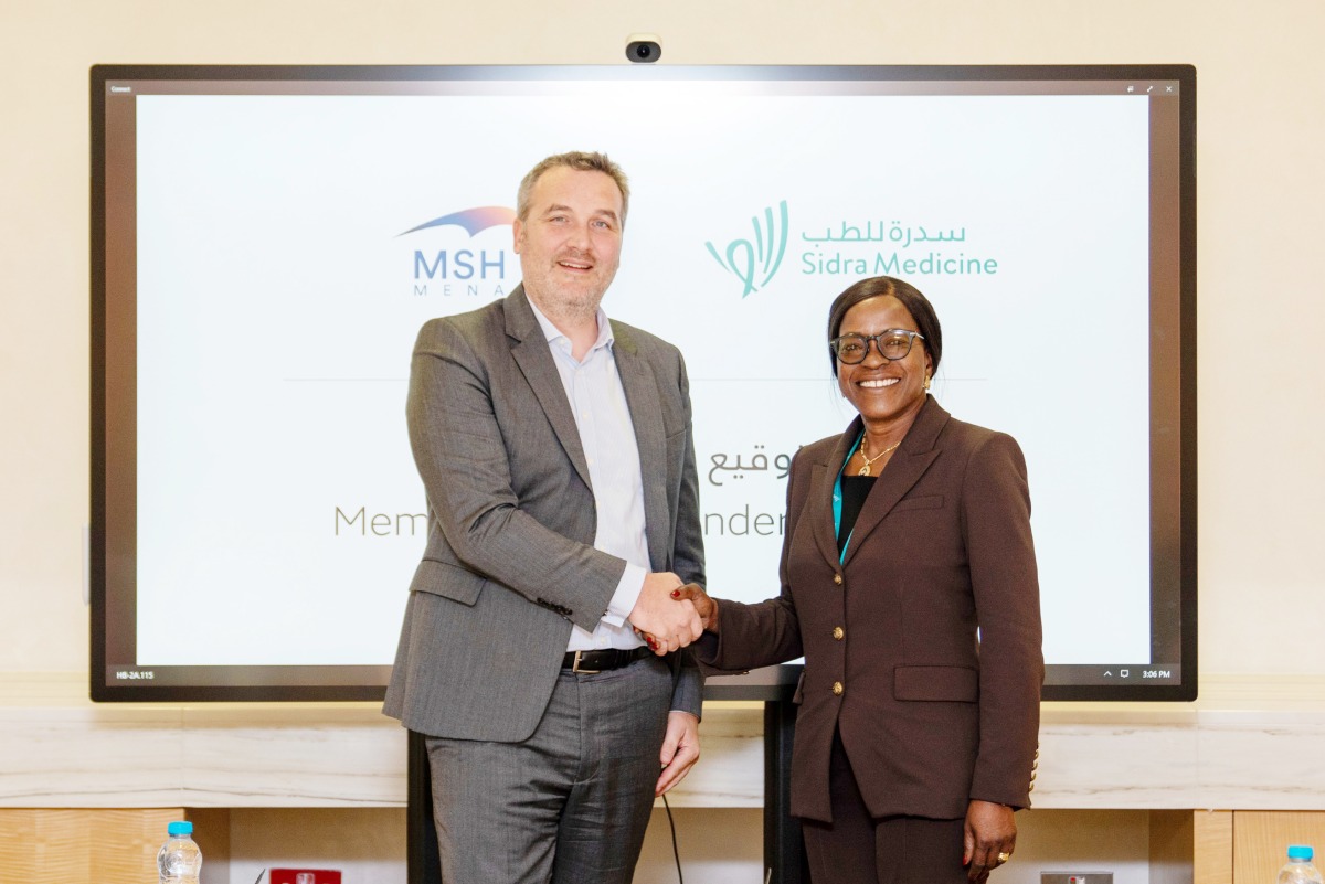 Laurent Bonhote, CEO of MSH MENA and Dr. Iyabo Tinubu-Karch, Chief Executive Officer at Sidra Medicine during agreement signing.