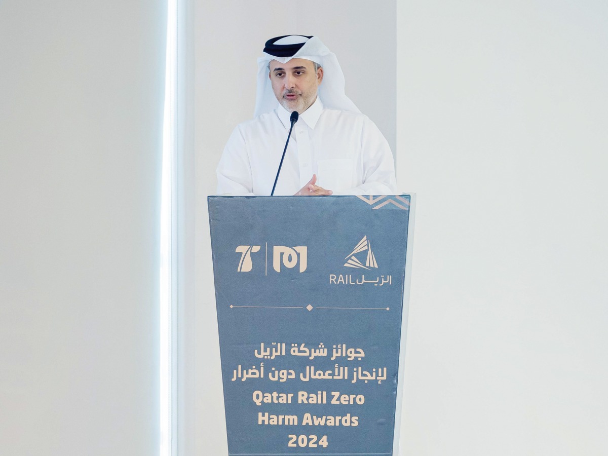 Minister of Environment and Climate Change H E Dr. Abdullah bin Abdulaziz bin Turki Al Subaie, who is also Managing Director and CEO of Qatar Rail, addressing the awards ceremony. 
