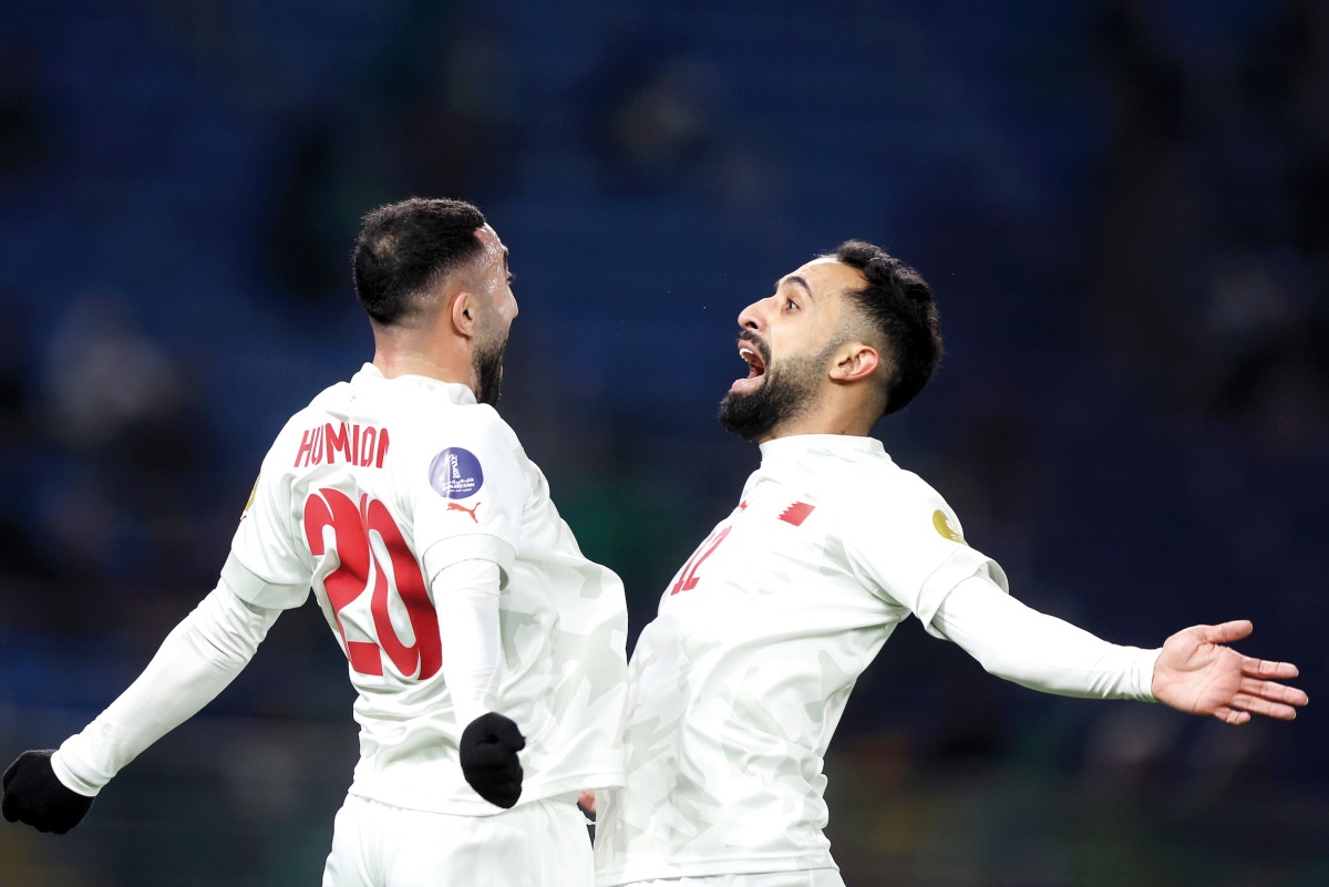 Bahrain's Mahdi Abduljabbar (right) celebrates with Mohamed Marhoon.