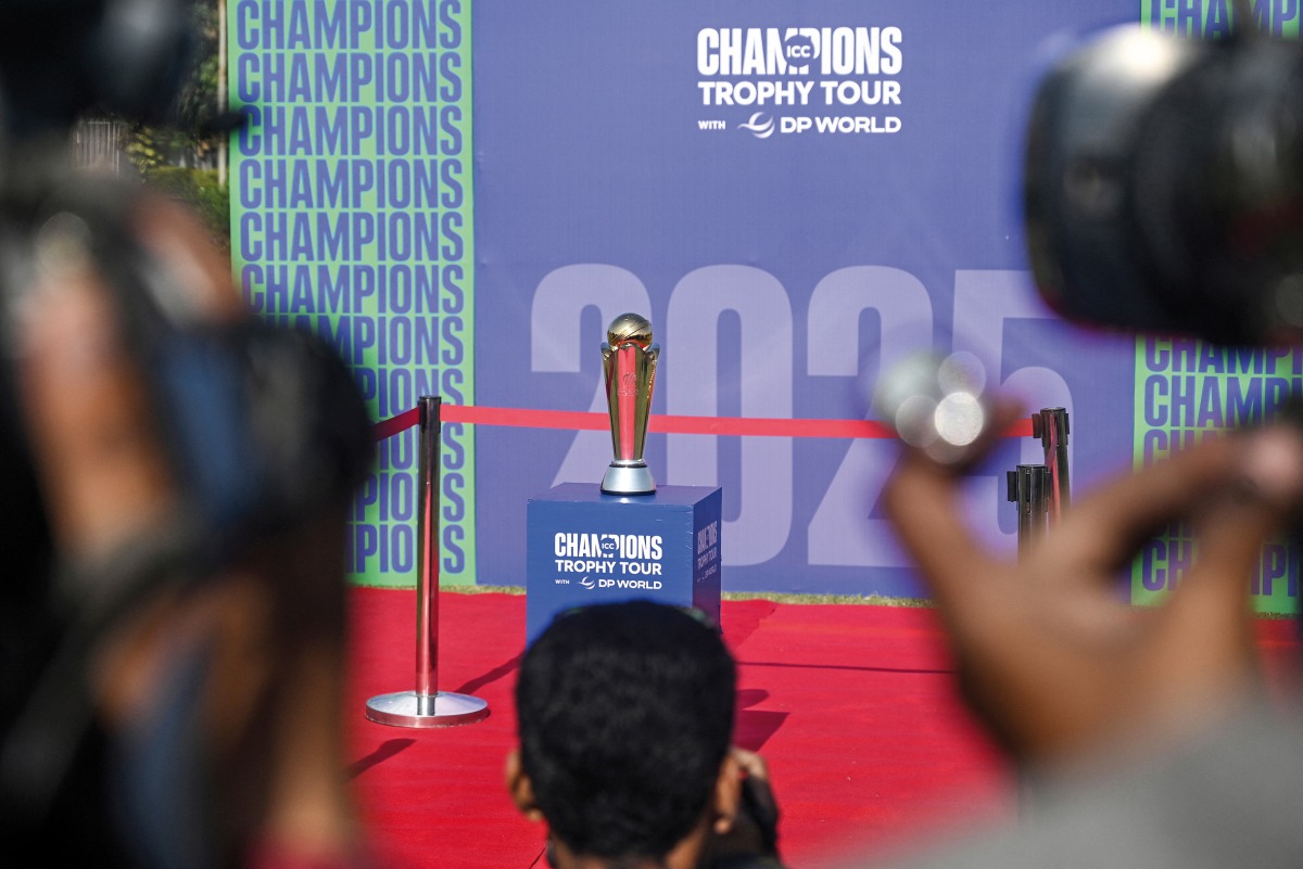 The ICC Champions Trophy during its unveiling ceremony at the National Stadium in Karachi on Saturday. 