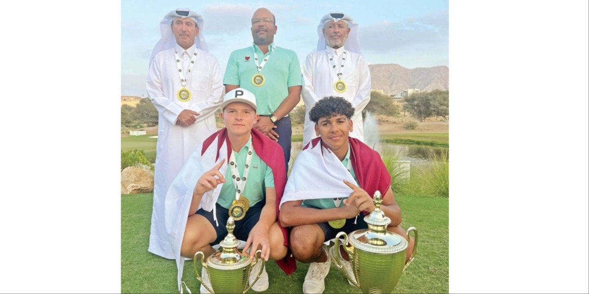 Qatar junior golfers pose for a photo with Qatar Golf Association officials after winning two gold medals at the Gulf Cooperation Council Junior and Women’s Golf Championship in Muscat.
