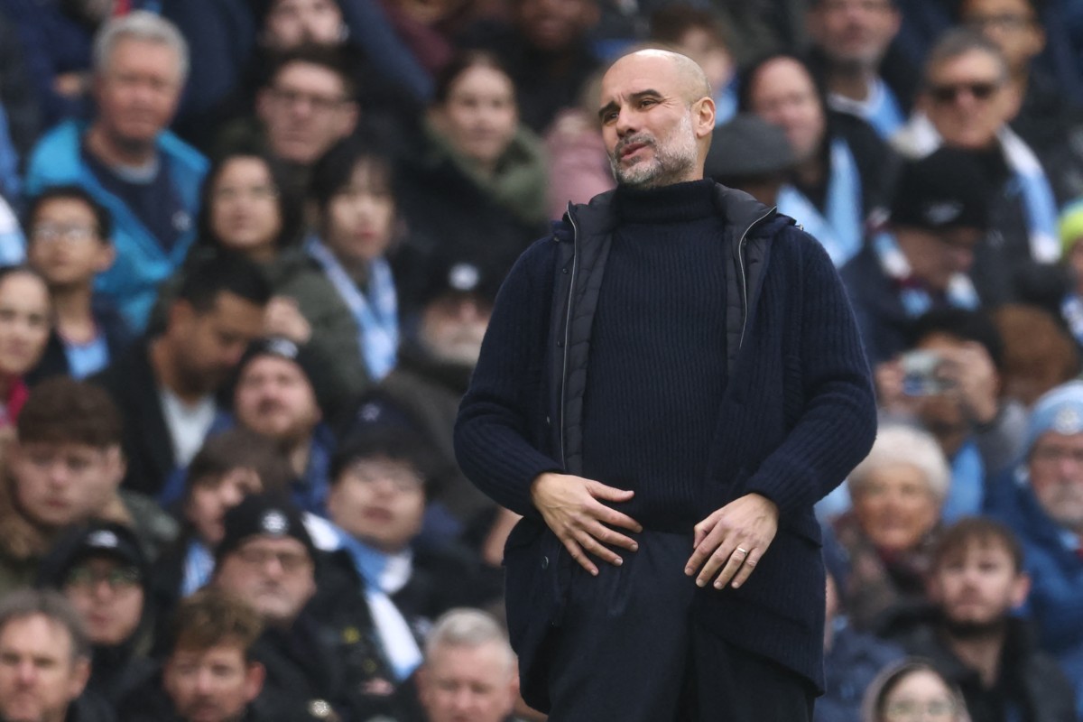 Manchester City's Spanish manager Pep Guardiola gestures on the touchline during the English Premier League football match between Manchester City and Everton at the Etihad Stadium in Manchester, north west England, on December 26, 2024. Photo by Darren Staples / AFP.