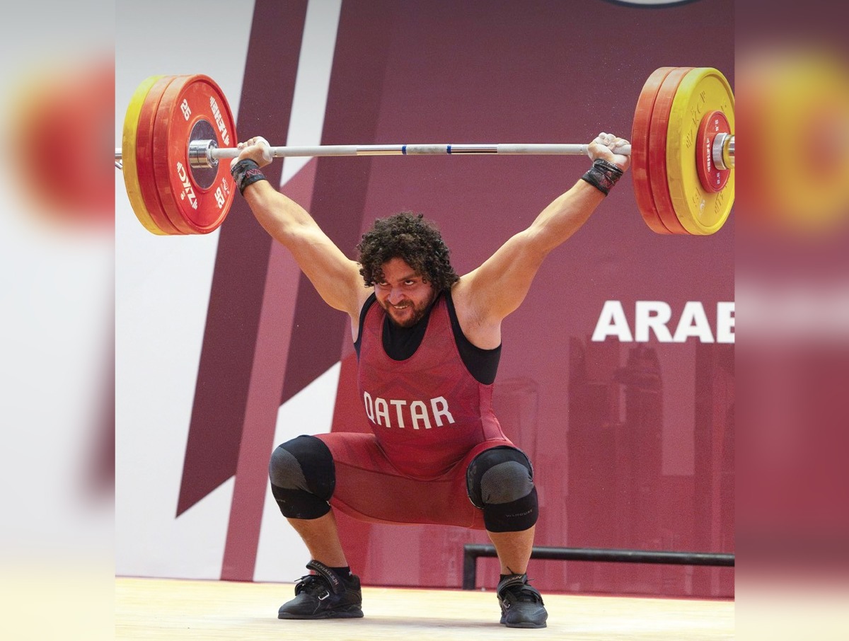 Fares Ibrahim competes during the 102kg event yesterday. 